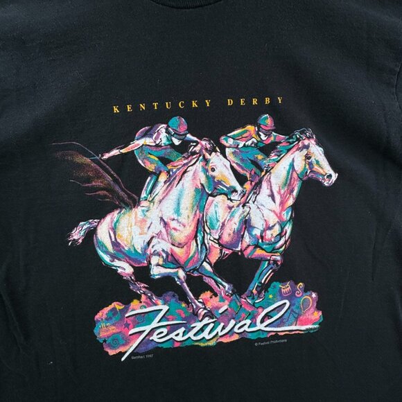 VTG 1997 Kentucky Derby Shirt Mens Large Crew Retro USA Made Barnhart Black - Picture 6 of 15